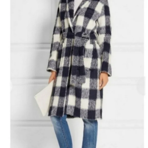 NWT SEA NEW YORK GINGHAM WOOL BLEND BELTED COAT - Picture 2 of 8